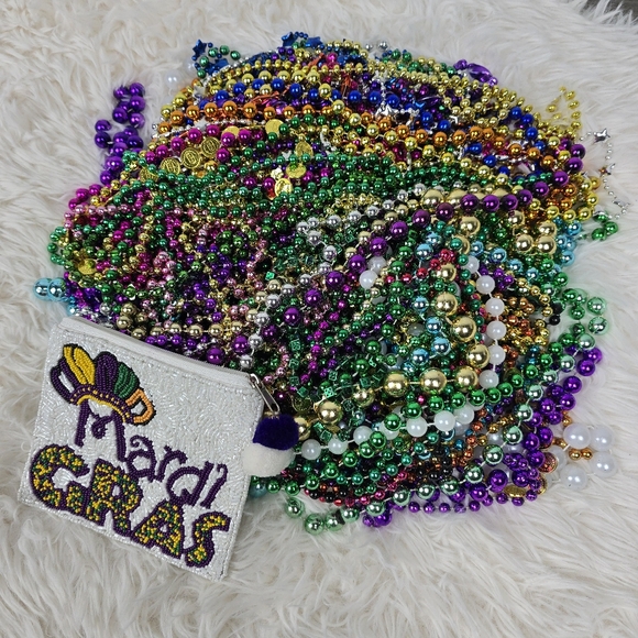 Mardi Gras Jewelry - 61 Vintage Mardi Gras Necklaces and a Beaded Bag